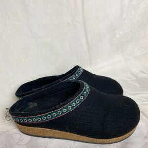 Haflinger Women's Clog Slippers Black Wool Felt Comfort Rubber Sole Size 7